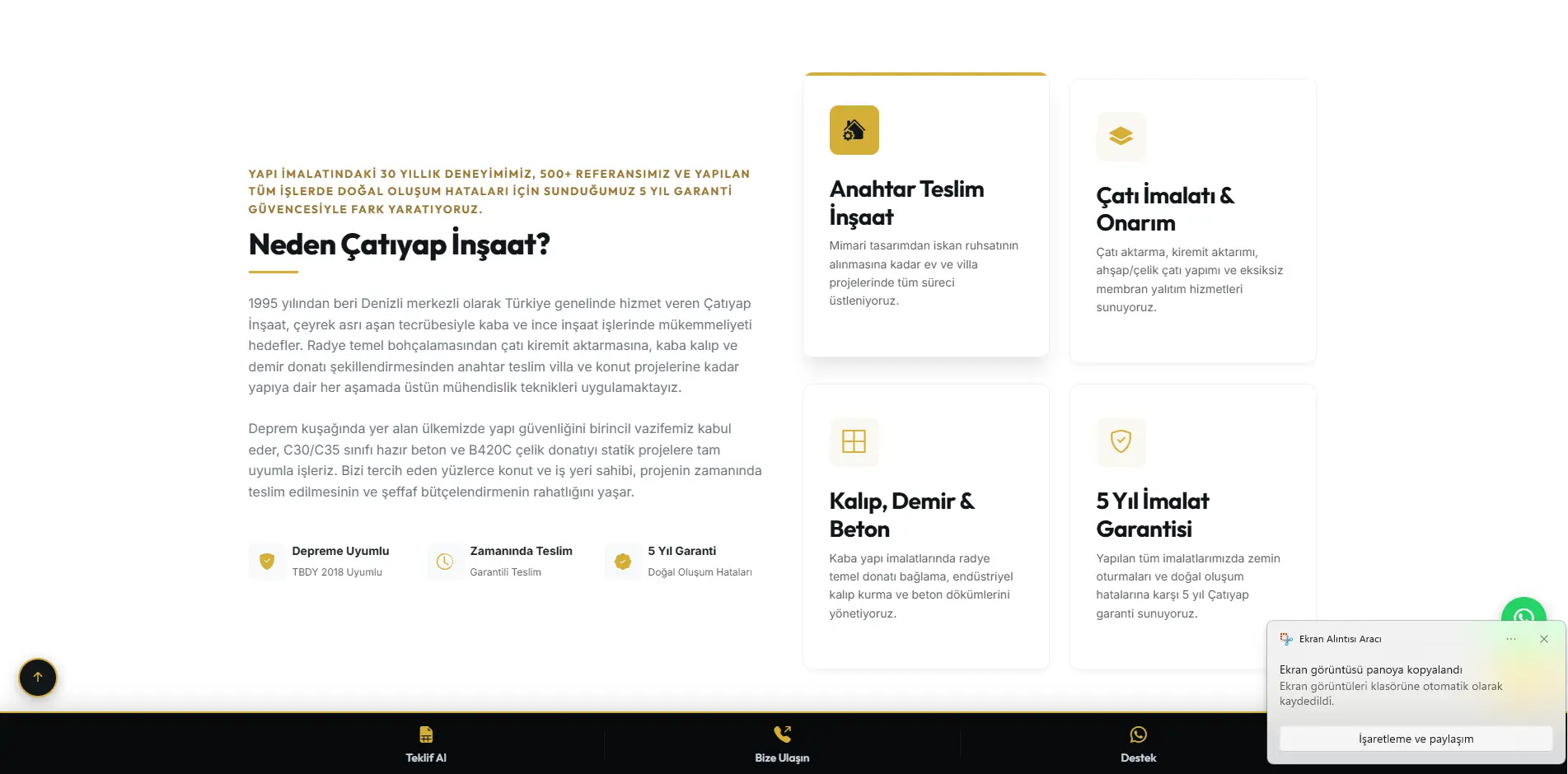 Kurumsal İnşaat Firması Özel Yazılım Web Sitesi ve Responsive Web Site Arayüzü
