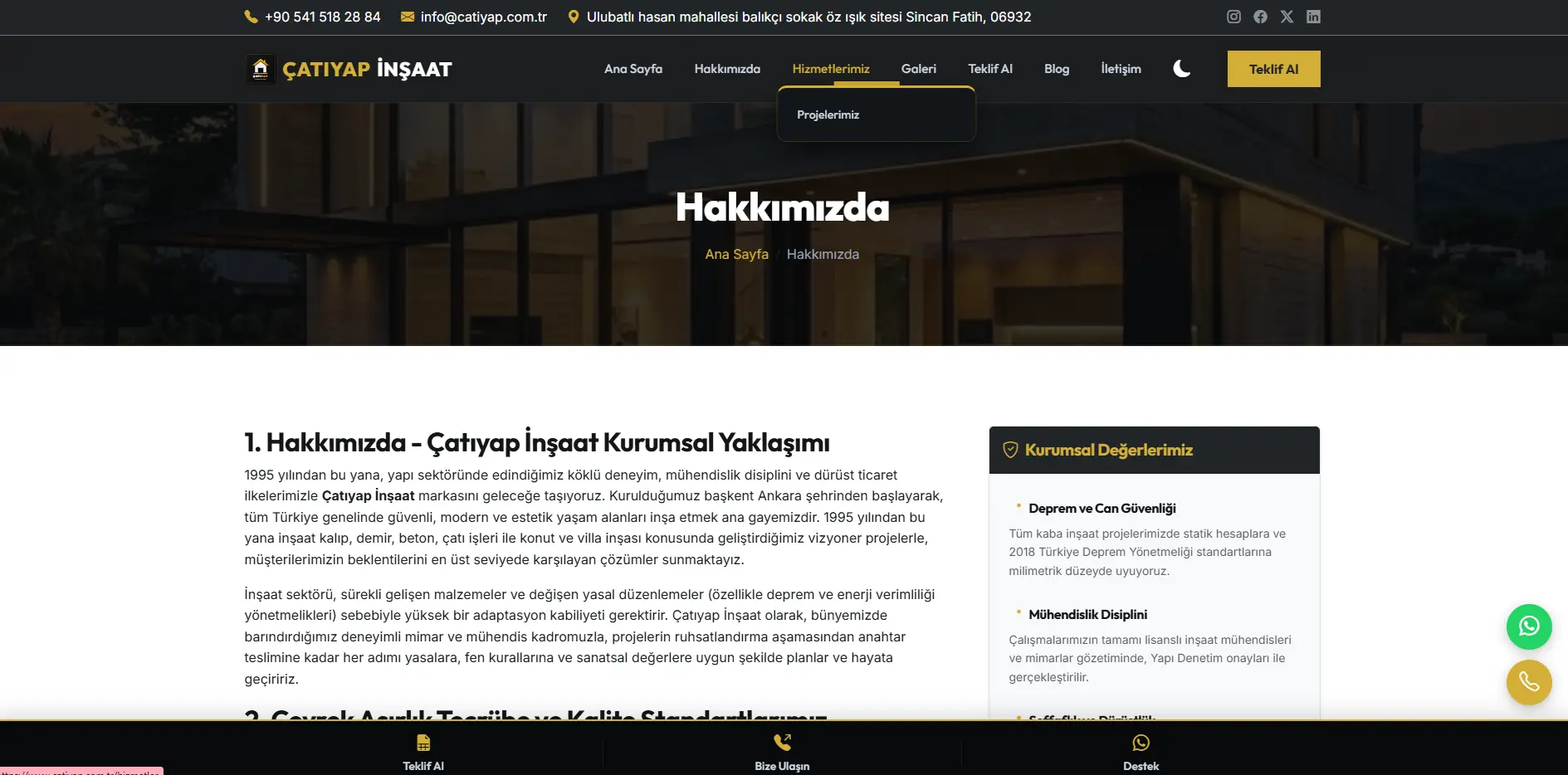 İnşaat Projeleri ve Referanslar Galerisi Özel Tasarım Web Sitesi